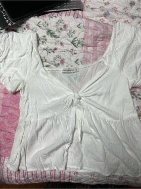 Altar'd State White Tie-Front Puff Sleeve Peplum Top